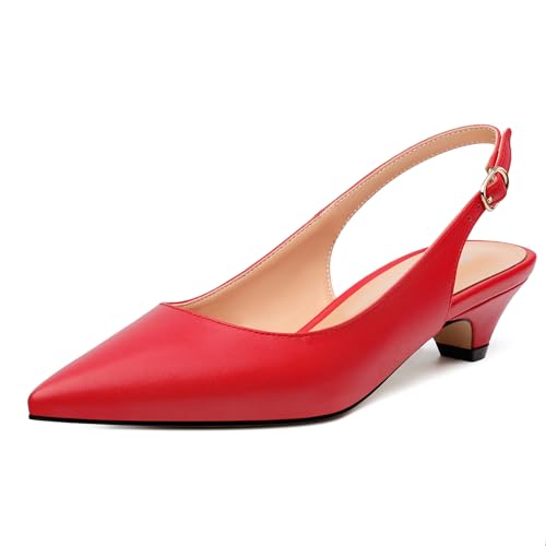 Women's Slingback Pumps, Adjustable Strap Buckle Pointed Toe Low Heels, Fashion Working Party Dress Shoes for Women 1.37 Inch