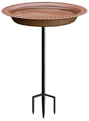 Garbuildman Extra-Large Freestanding Birdbaths Bowl, Detachable Decoration Spa with Metal Stake Stand & Birdfeeder for Outdoor Garden, Oval Style, Chocolate