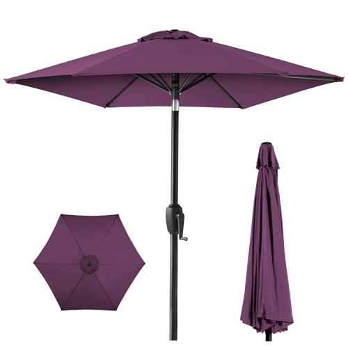 Image of Best Choice Products 7.5ft Heavy-Duty Round Outdoor Market Table Patio Umbrella w /Steel Pole, Push Button Tilt, Easy Crank Lift - Amethyst Purple