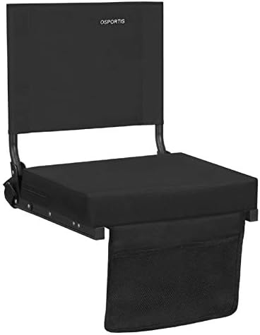 OSPORTIS Stadium Seats for Bleachers with Back Support, Bleacher Seats with Backs and Cushion, Wide Padded Portable Stadium Seats Chairs with Backs and Shoulder Strap, Black, 1 Pack