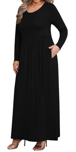 BISHUIGE 2025 Women's Plus Size Maxi Dresses Long Sleeve Casual Long Dress for Curvy Women Fall with Pockets XL-6XL2