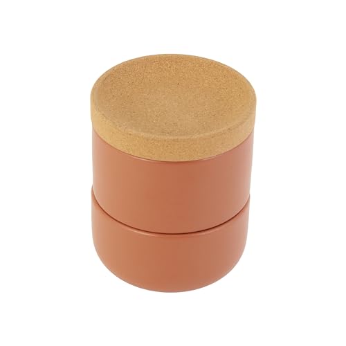 Kamenstein Tapa apilable de pimienta para encimera que ahorra espacio, fácil de levantar para mantener la frescura, corcho natural y cerámica de terracota, juego de salero
