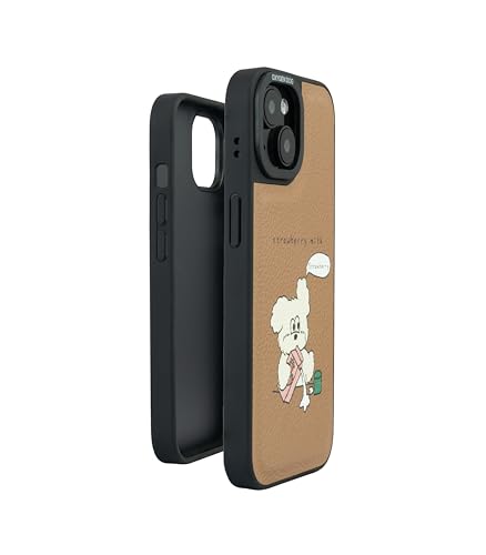 Image of Strawberry Milk Leather Case Cover for iPhone 15 | Soft Vegan Leather | Cute Pastel Design | Slim & Durable