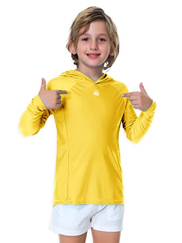 Image of AOBUTE Unisex Kids Long Sleeve Hoodie Rash Guard Boys UPF 50+ Swim Top with Thumb Hole 3-12 Years