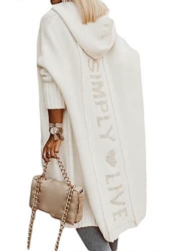 Onsoyours Damen Cardigan Strickjacke mit Kapuze Buchstabe Casual...