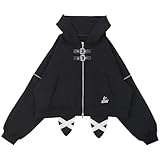 CEINOM Casual Loose Rabbit Ear Hoodies Coats Vintage Casual Zipper Jackets Tops (Black,Medium)