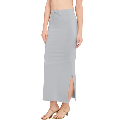 Image of DESI GIRL Cotton Lycra Stretchable Saree Shapewear Petticoat for Plus Size with Drawstring for Women | Fishcut Saree Petticoat with Side Slit for Easy Movement | Saree Shaper | Long inskirt