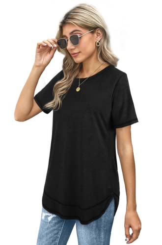 Dofaoo Womens Tops Short Sleeve Summer T-Shirts Curved Hem Casual Fashion Shirts Beach Vacation Clothes3