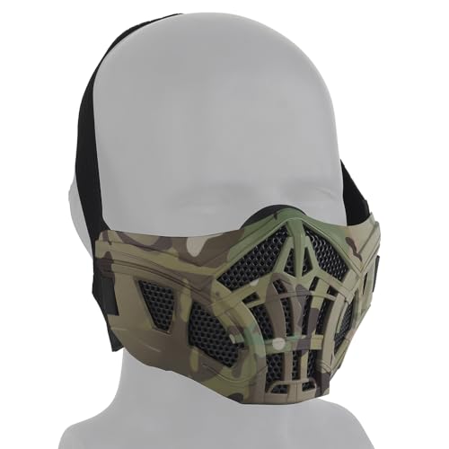 Airsoft halfgelaatsmaskers, half lager stalen gaas, airsoft beschermende uitrusting, ademende siliconen voering mesh hoes voor volwassen mannen vrouwen BBS airsoft Shooting CS Survival Games (Camo)