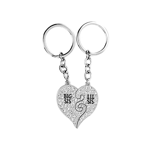 Homxi Porte Clef Homme Argent Porte Clé en Acier Inoxydable Couple,Zircon Puzzle Cœur avec BIG Sis Lil Sis Cover