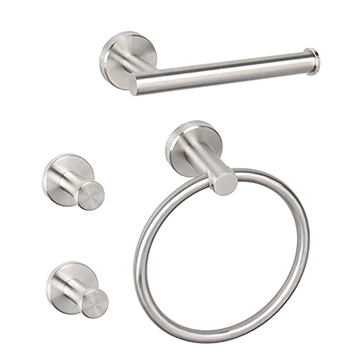 NearMoon 4 Pieces Bath Hardware Set, Include Hand Towel Ring, Toilet Paper Holder and 2 Robe Towel Hooks, Stainless Steel Bathroom Accessories Wall Mounted (Brushed Nickel) by NearMoon - Used condition - US$10.64