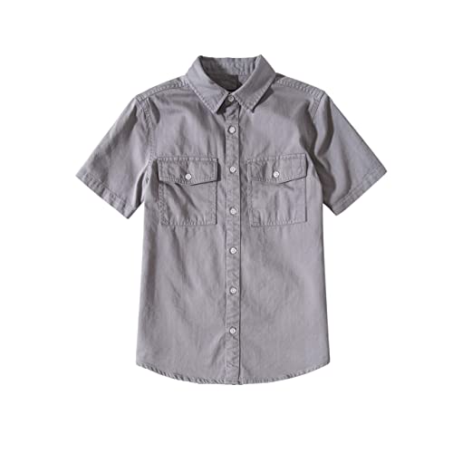 Tronjori Boys' Short Sleeve Button Down Woven Shirt(14,Grey) #TOP17