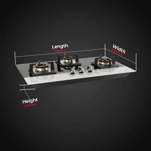 Image of BLOWHOT Pluton 3 Burner Dual Shade Auto-Ignition Gas Hob Stove - 2 Yr General Warranty 2Yr on Burner, Glass, Valve + Doorstep Service |Toughened Glass Top, 100mm 3 Ring, 90mm 2 Ring & 70mm Burner