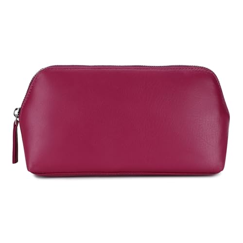 Trousse de maquillage rose en cuir femme moyenne : trousse de toilette voyage