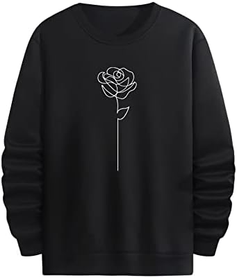 WDIRARA Men's Floral Graphic Print Long Sleeve Round Neck Sweatshirt Casual Top Black Rose M