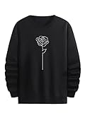 WDIRARA Men's Rose Floral Graphic Print Sweatshirt Long Sleeve Round Neck Pullover Casual Tops Black...