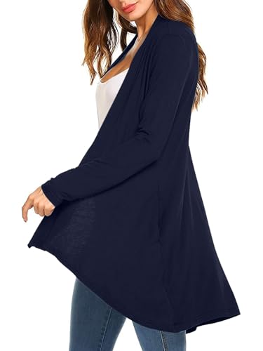 Image of Women's Drape Front Open Cardigan Casual Lightweight Long Sleeve Cardigans Flowy Tops with Pockets
