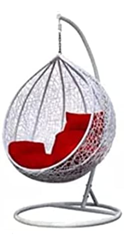 Image of Single Seater Swing Chair with Stand for Home & Cushion & Hook Outdoor Indoor | Balcony |Garden |Living Room |Garden | Patio | Home Improvement|(Swing White with Cushion Red)