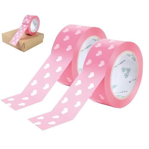 GAESHOW 2 Rollen Paketklebeband Klebeband Rosa, 100 Yards X 45mm Verpackungsband Bunt, Herzform Dekorieren Tape, Personalisieren Deko Packband für Geschenke Verpacken, Kunsthandwerk Scrapbooking