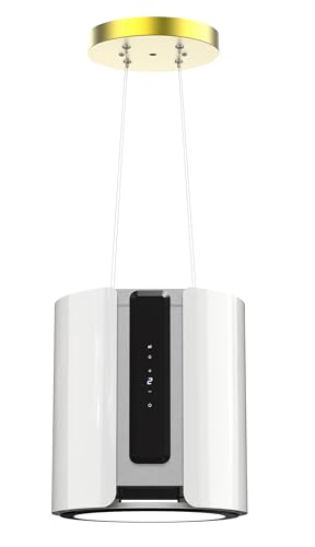 FIREGAS Campana Extractora de Isla, Campana de Techo con Panel Táctil y Mando, 500m³/h,9 Velocidades,Motor sin Escobillas, Blanco