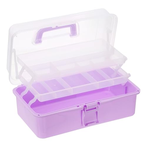 Image of YOKIVE Art Supply Storage Organizer, Art Tool Storage Box 3-Tray Craft Box Art Supplies Organizer with Handle Buckle for Brushes Paints Stamps, Light Purple
