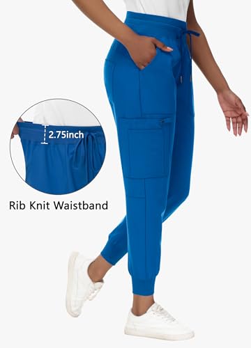 Image of MIVEI High Waisted Jogger Style Scrub Pants for Women - 8 Pockets Medical Bottoms Tapered Yoga Waistband Ribbed Ankle Cuffs