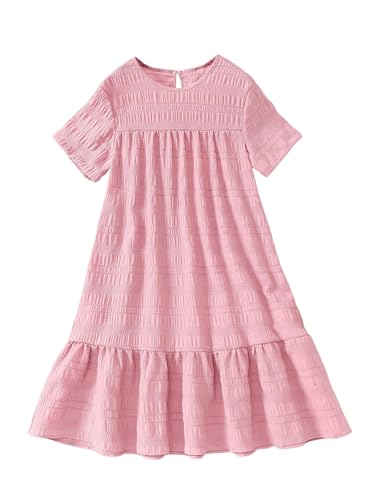 Floerns Girl's Cute Short Sleeve Midi Dress Summer Flounce Hem Swing Shift Dress