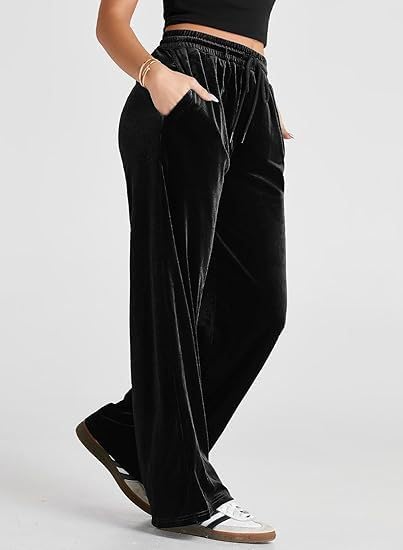 Women's Elegant Gold Velvet High-Waisted Wide-Leg Trousers2