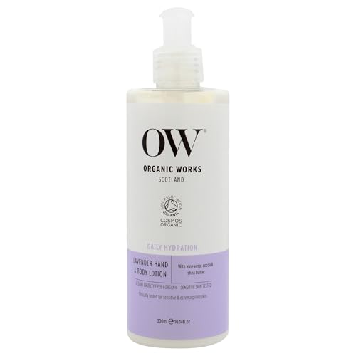 Organic Works Daily Hydration Hand and Body Lotion - Enriched with Vitamin E, Cocoa Butter Lotion for Skin Hydration - Lavender - 10.14 oz