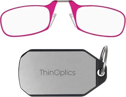 ThinOptics Reading Glasses With Keychain Case - Compact Foldable Rectangular Glasses - Clip-on Nose - 1.00 1.50 2.00 2.50 Strength With Flex-Fit Technology