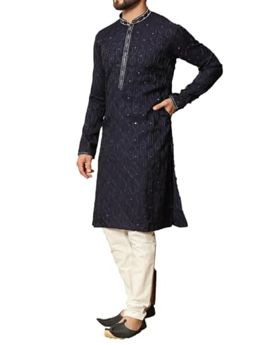 SK131 Men's Navy Blue Kurta Pajama Set Indian Party Suit (36)2