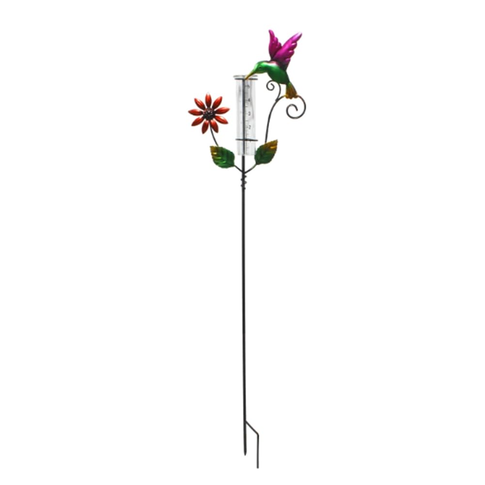 Jnchdghwa Hummingbird 6 Inch Metal Rain Gauge Outdoor with Stake, Rain Measurement Gauge for Garden, Lawn, Fence, Patio