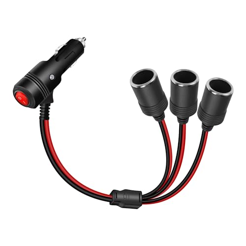 RIIEYOCA Adaptador divisor de encendedor de cigarrillos de 12 V y 24 V con interruptor de encendido y apagado, encendedor de cigarrillos de coche, 1 enchufe macho a 3 hembra, cable de alimentación