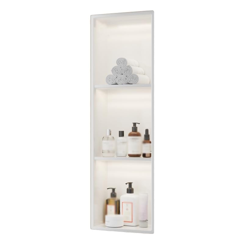 FKTHYO Stainless Steel Recessed Shower Niche Organizer Caddy with Light Waterproof and No Tile Needed Wall Mounted Storage