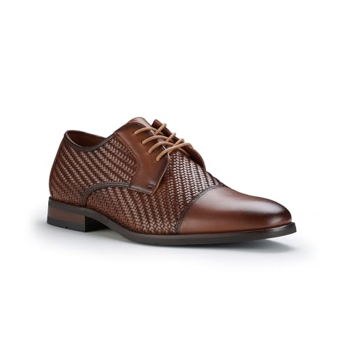 Ferro Aldo Franco Men's Woven Cap-Toe Derby | Modern Dress Shoe with Braided Texture | MFA19731 | in Woven Brown, Size 10.5