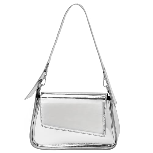 Image of Womens Y2k Sparkly Silver Hobo Bag Tote Evening Bag Metallic Clutch Satchel Shoulder Bag for Wedding Party Prom
