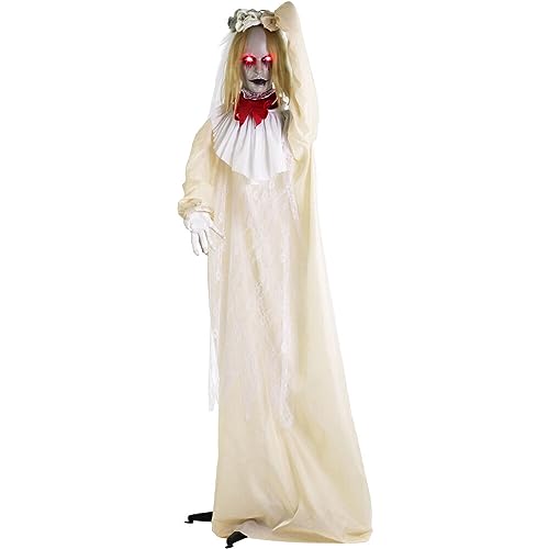 Haunted Hill Farm Zombie Bride with Pop-Up Head and Light-Up Eyes, Halloween Animatronic for Battery Operated Scary Indoor or Covered Outdoor Halloween Decorations, Creepy Halloween Props
