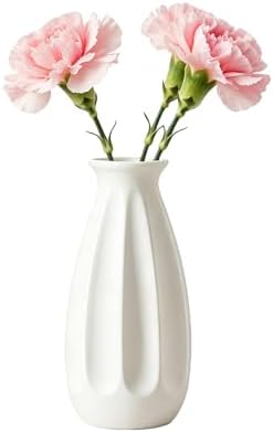White Ceramic Flower Vase Matte Finish Modern Home Decor for Wedd...