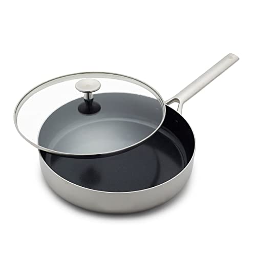 Blue Diamond Cookware Triply Edelstahl Keramik Antihaft, 3,5 L Schmorpfanne mit Deckel, PFAS-frei, mehrfach beschichtet, Induktion, spülmaschinenfest, backofenfest, Silber Cover
