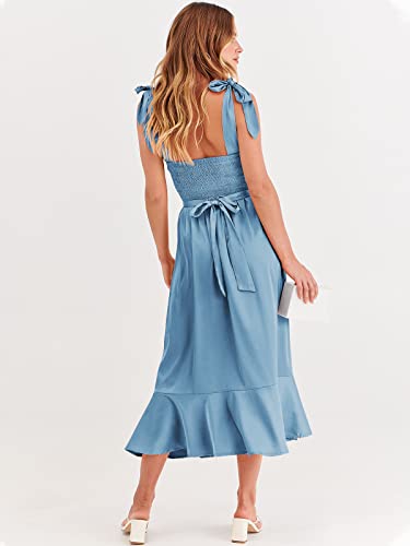 Anrabess Women's Satin Formal Dress Square Neck Ruffle Split Midi Bridesmaid Dress For Wedding Guest Cocktail Party A1008Shenlan-L #TOP4