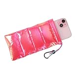 Lyreh Thermal Phone Case, 7.48x4.13in Down Cotton Thermal Cellphone Pouch with Drawstring and Carabiner Clip Outdoor Phone Accessory for Overheating Freezing Protection(Iridescent Red)