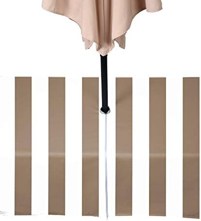 Fabric Textile Products Rectangular Tablecloth with Umbrella Hole and Zipper, Water Repellent, Outdoor, 100% Milliken Polyester, Machine Washable, 60x120, 3" Cabana Stripe, Tan & White