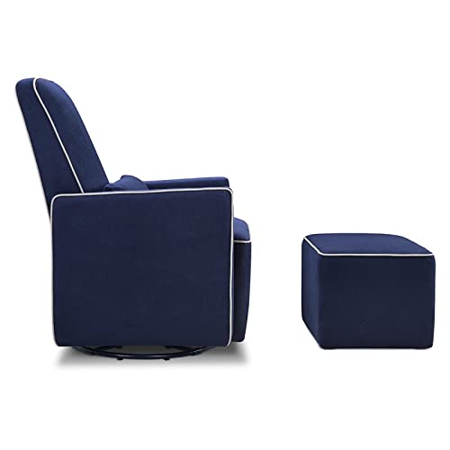DaVinci Olive Upholstered Swivel Glider with Bonus Ottoman, Polyester in Navy with Grey Piping, Greenguard Gold & CertiPUR-US Certified