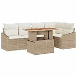vidaXL 6-delige tuin dining set met kussens Beige poly riet acacia