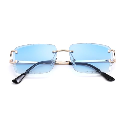 Image of Hycredi Rimless Rectangle Sunglasses for Men /Women- Frameless Square Trendy Shade - Diamond Cutting Eyewear