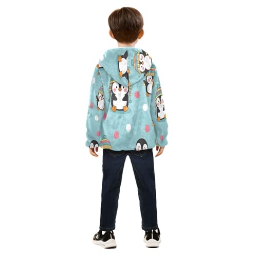 Cute Penguins with Colorful Hats Toddler Fleece Jacket Girl Boys Hooded Fleece Jacket Coat Warm Outwear Zip-up 3-10T4
