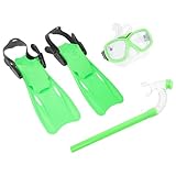 Ciieeo Snorkeling Three-Piece Set with Green Diving Mask, Easy-Breath Snorkel and Size S Swimming Fins