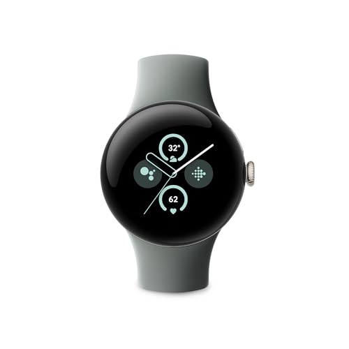 Google Pixel Watch 2 – Boîtier en Aluminium Champagne Doré – Bracelet Sport Vert Sauge – LTE