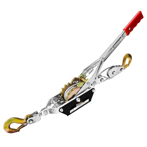 FITHOIST Come Along Winch 2T Pulling Capacity 7FT Steel Cable 2 Hooks Heavy Duty Ratchet Power Puller Tool with Dual Gears Hand Winch Cable Automotive Hoist Winch Puller