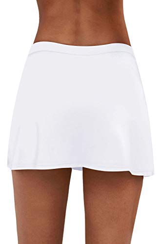 Image of REKITA Women Swim Skirt Solid Color Waistband Skort Bikini Bottom